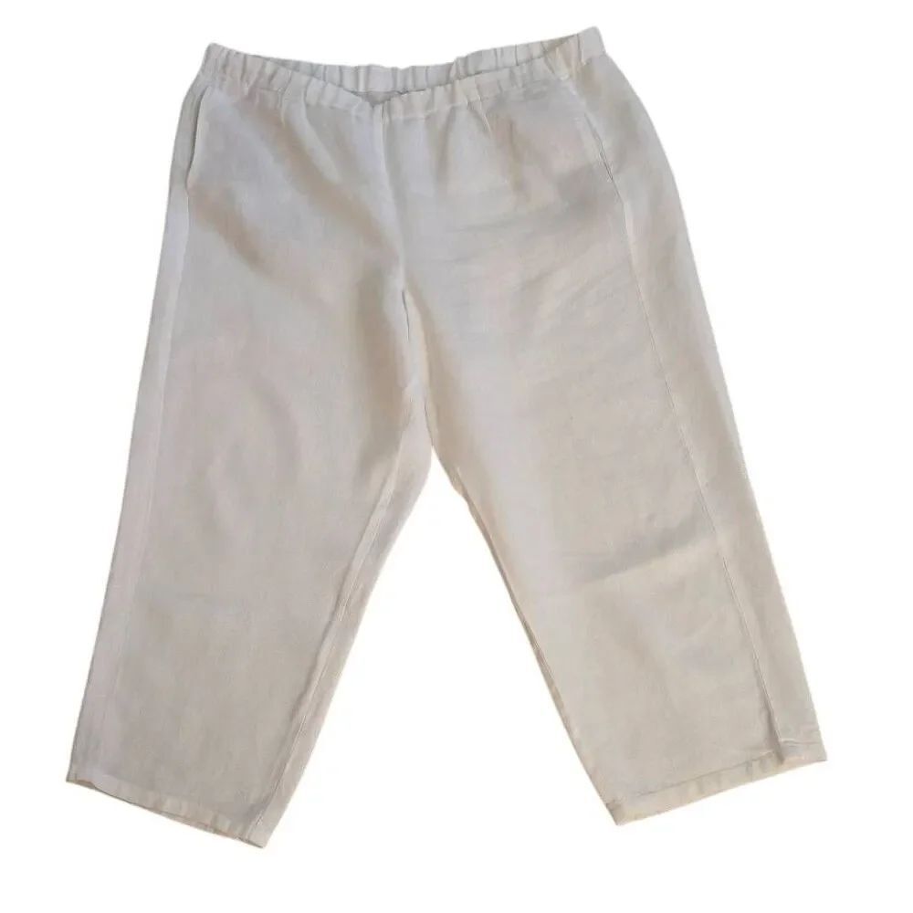 J. Jill Womens Love Linen High-Rise Flat Front Cropped Capri Pants White Large